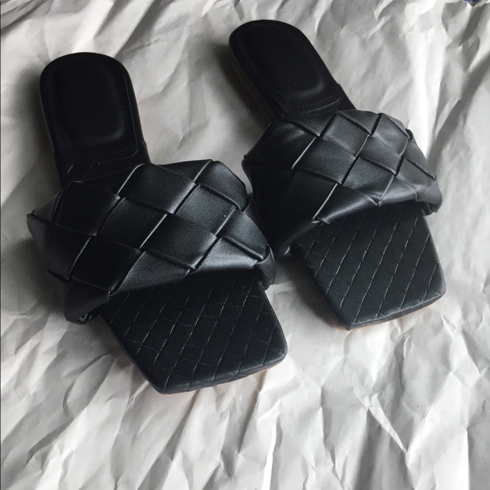 Black Woven Flat Sandals